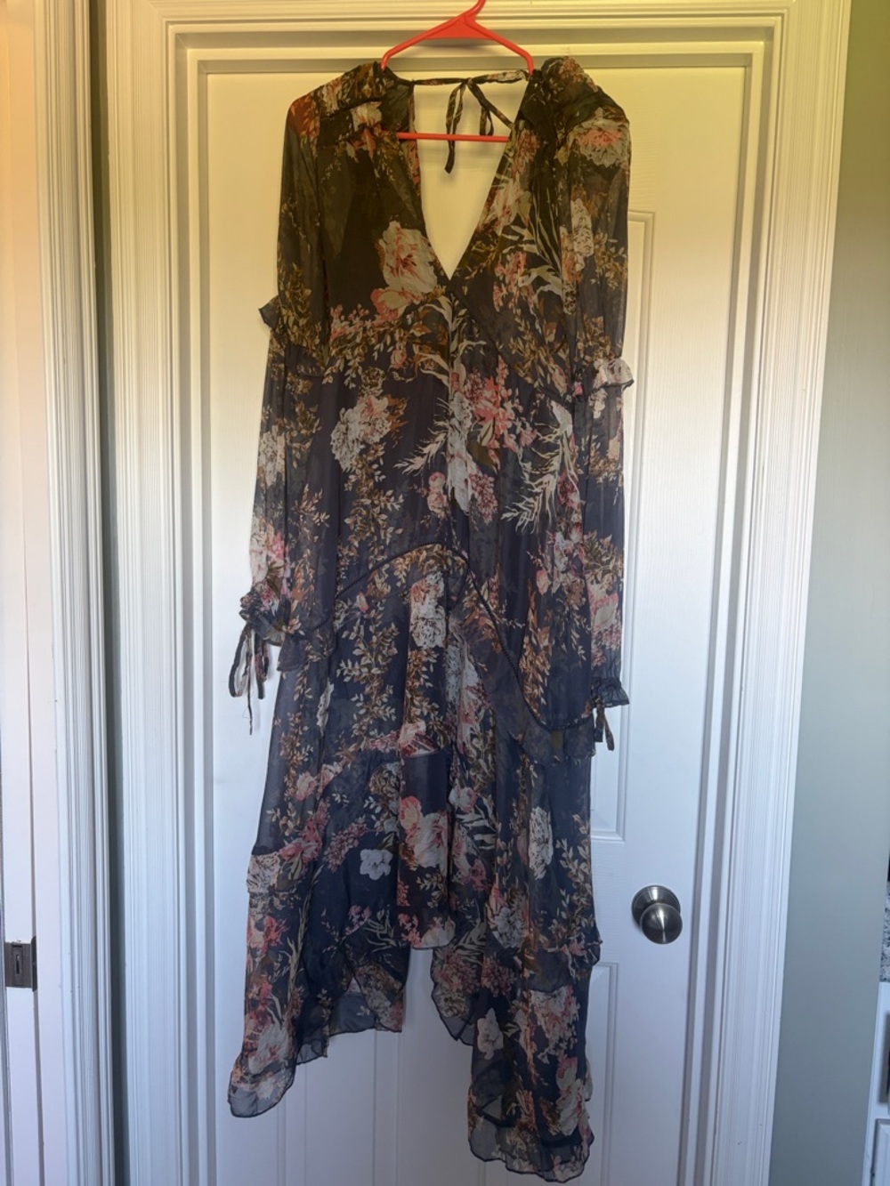 Floral Tiered Chiffon Maxi Dress - Navy with Blush Floral